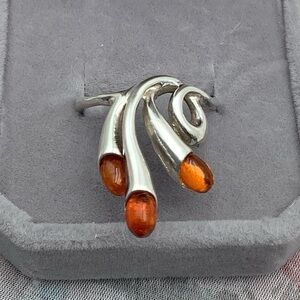 Vintage Sterling Silver and Amber Ring size 8